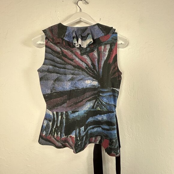 Catherine Malandrino Womens Abstract Ruffle Sleeveless Blouse Size 6 Silk Blend - Picture 2 of 7